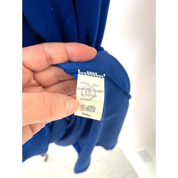 David Brown Velour Robe Hostess Dress Womens Small S Vintage Zipper Pockets Blue - Picture 7 of 16